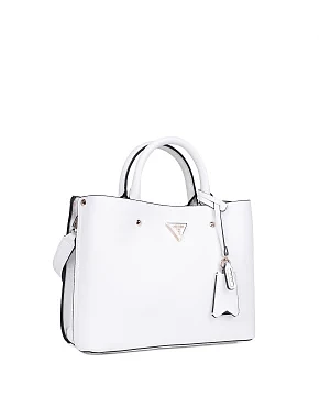Жіноча сумка тоут Guess з екошкіри рисового кольору з брелоком - фото 2 - Miraton
