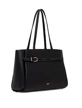 Жіноча сумка тоут DKNY шкіряна чорна з декоративним ременем - фото 2 - Miraton