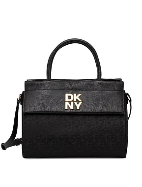 Женская сумка тоут DKNY кожаная черная с логотипом - фото 1 - Miraton
