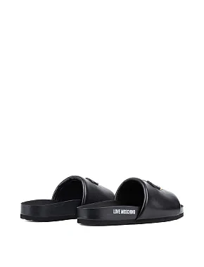 Жіночі шльопанці Love Moschino шкіряні чорні - фото 2 - Miraton