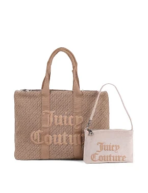 Жіноча сумка 2 в 1 Juicy Couture тканинна бежева - фото 5 - Miraton