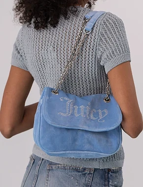 Жіноча сумка крос-боді Juicy Couture тканинна блакитна - фото 1 - Miraton