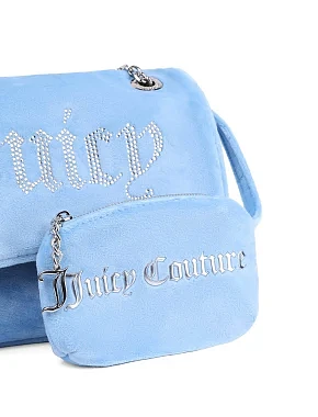 Жіноча сумка крос-боді Juicy Couture тканинна блакитна - фото 5 - Miraton