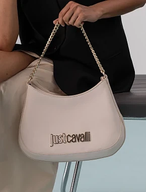 Женская сумка хобо Just Cavalli из экокожи молочного цвета - фото 2 - Miraton