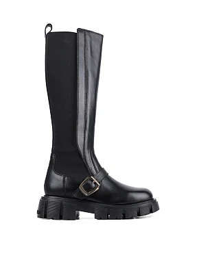Жіночі чоботи Love Moschino шкіряні чорні - фото 1 - Miraton