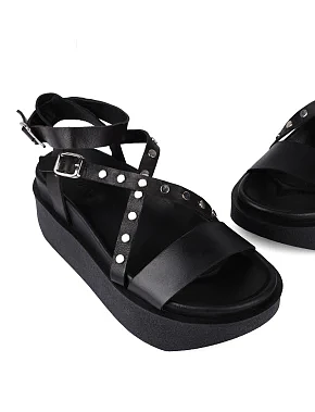 Жіночі сандалі шкіряні чорні - фото 3 - Miraton