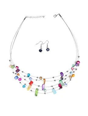 Набор из колье и сережек из разноцветных бусин - фото 1 - Miraton