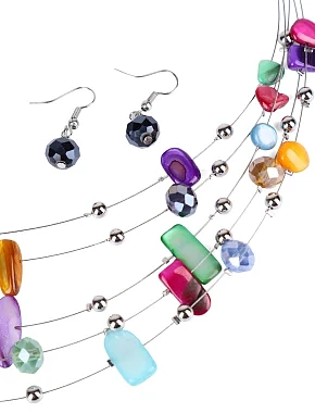 Набор из колье и сережек из разноцветных бусин - фото 2 - Miraton