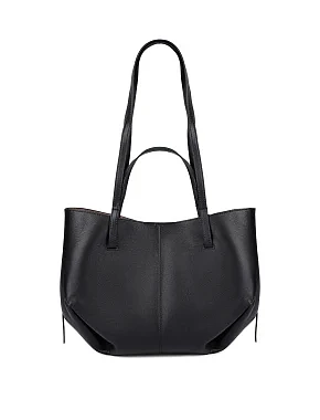 Женская сумка шоппер кожаная черная - фото 1 - Miraton