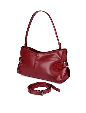 Женская сумка через плечо кожаная бордовая - фото 6 - Miraton