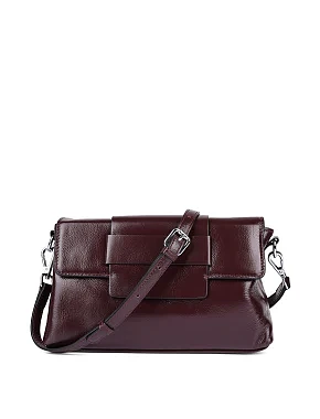 Женская сумка через плечо кожаная бордовая - фото 5 - Miraton