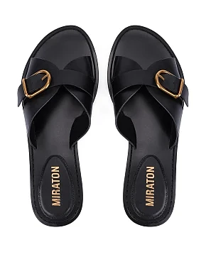 Жіночі шльопанці шкіряні чорні - фото 1 - Miraton