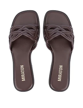 Жіночі шльопанці зі шкіри коричневі - фото 1 - Miraton