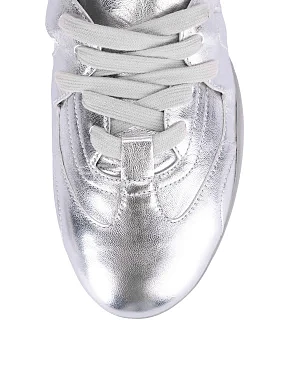Женские кроссовки кожаные серебряного цвета - фото 6 - Miraton