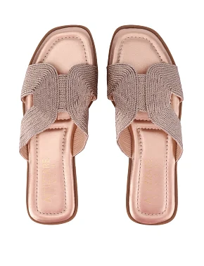 Женские шлепанцы текстильные золотого цвета - фото 1 - Miraton