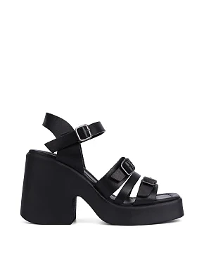 Жіночі босоніжки шкіряні чорні - фото  - Miraton