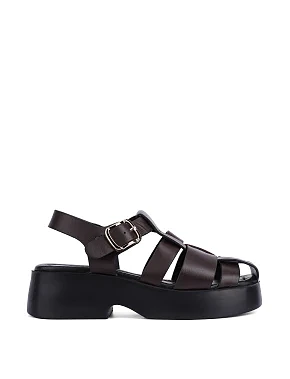 Женские сандалии кожаные коричневые - фото  - Miraton