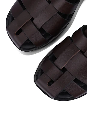 Женские сандалии кожаные коричневые - фото 4 - Miraton