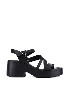 Жіночі босоніжки шкіряні чорні - фото  - Miraton