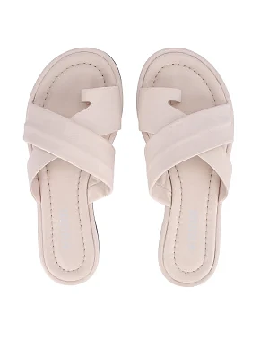 Женские шлепанцы кожаные бежевые - фото 1 - Miraton