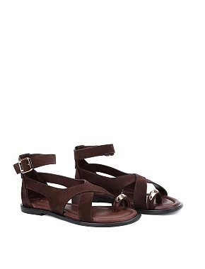 Женские сандалии велюровые коричневые - фото 1 - Miraton