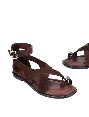 Женские сандалии велюровые коричневые - фото 4 - Miraton