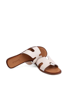 Женские шлепанцы кожаные рисового цвета - фото 4 - Miraton