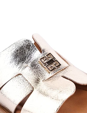 Женские шлепанцы кожаные золотого цвета - фото 4 - Miraton