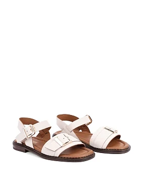 Женские сандалии кожаные рисового цвета - фото 2 - Miraton