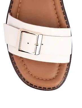 Женские сандалии кожаные рисового цвета - фото 4 - Miraton