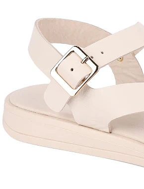 Женские сандалии кожаные рисового цвета - фото 4 - Miraton