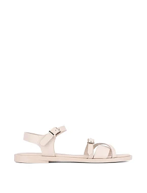 Женские сандалии кожаные рисового цвета - фото  - Miraton