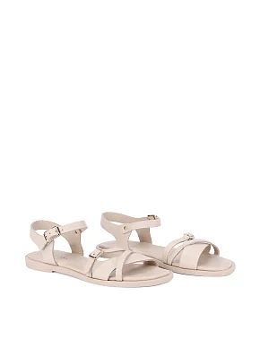 Женские сандалии кожаные рисового цвета - фото 3 - Miraton