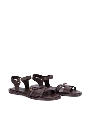 Женские сандалии кожаные коричневые - фото 2 - Miraton