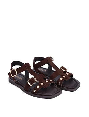 Женские сандалии велюровые коричневые - фото 2 - Miraton