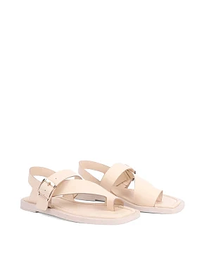 Женские сандалии кожаные рисового цвета - фото 2 - Miraton