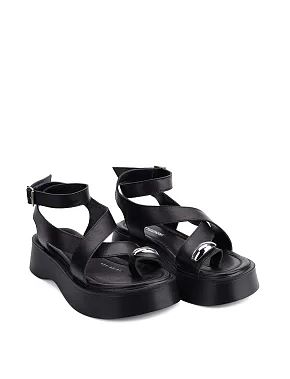 Женские босоножки кожаные черные - фото 2 - Miraton