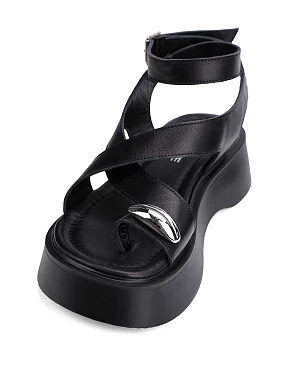 Женские босоножки кожаные черные - фото 4 - Miraton