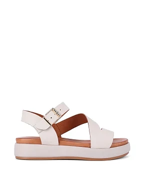 Женские сандалии кожаные рисового цвета - фото  - Miraton