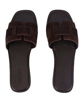 Женские шлепанцы велюровые коричневые - фото 1 - Miraton