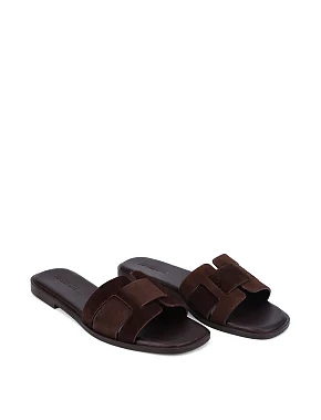 Женские шлепанцы велюровые коричневые - фото 2 - Miraton