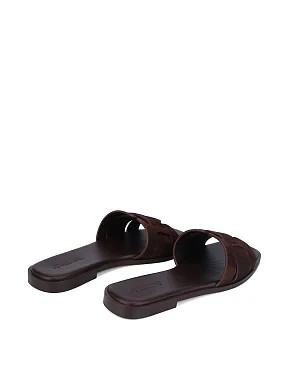 Женские шлепанцы велюровые коричневые - фото 3 - Miraton