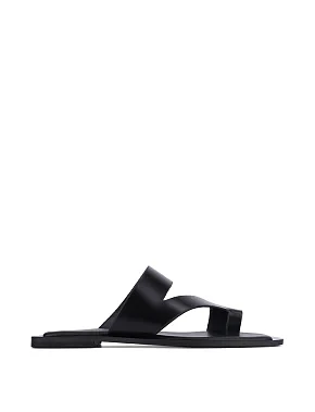 Женские шлепанцы кожаные черные - фото  - Miraton