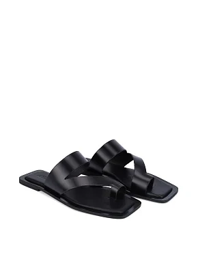 Женские шлепанцы кожаные черные - фото 2 - Miraton