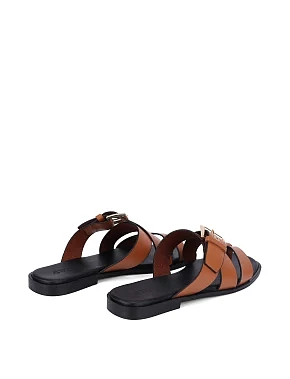 Женские шлепанцы кожаные коричневые - фото 3 - Miraton