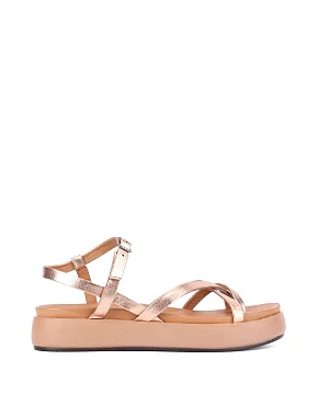 Жіночі сандалі шкіряні золотого кольору - фото  - Miraton