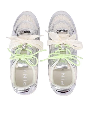 Женские кроссовки кожаные серебряного цвета - фото 5 - Miraton