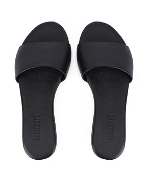 Женские шлепанцы кожаные черные - фото 1 - Miraton