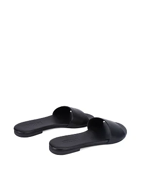 Женские шлепанцы кожаные черные - фото 3 - Miraton