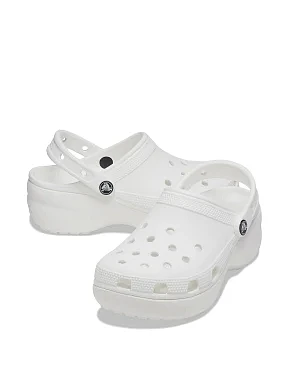 Женские сабо Crocs Classic Platform Clog резиновые белые - фото 1 - Miraton